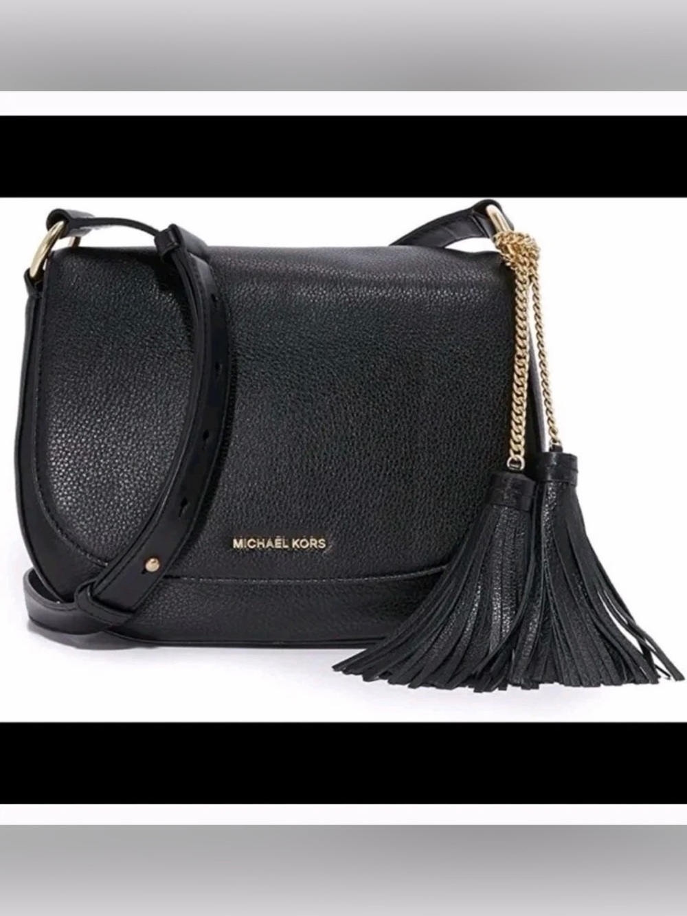 Michael Kors Black Leather Crossbody with Tassel Chain